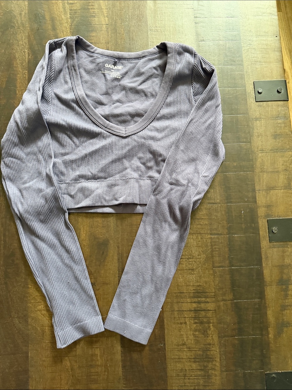Garage Ribbed Long Sleeve Cropped Top - Lavender Gray